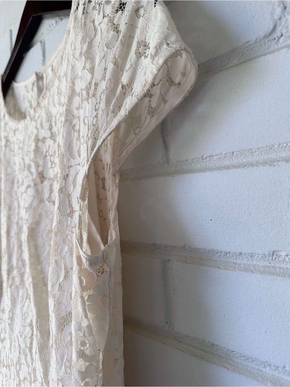 LOFT Cream Lace Cap Sleeve Drop-Waist Dress - Picture 8 of 12
